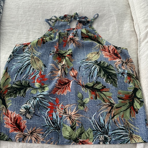 Papermoon Tropical Print Halter Top - Blue, Green, Red - Picture 1 of 7